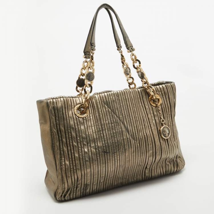 Pre Owned Bvlgari Metallic Leather Monte Plisse Shopper Tote