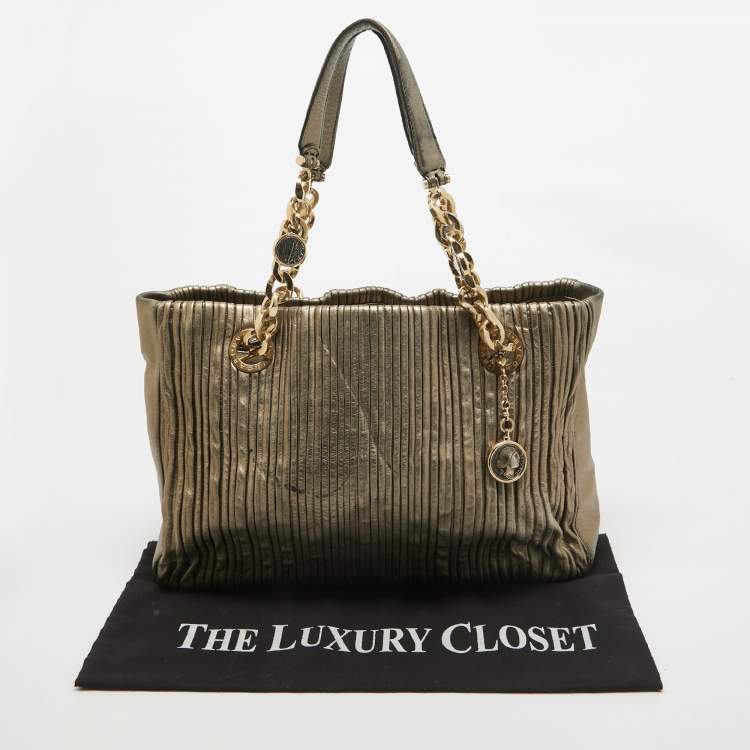 Pre Owned Bvlgari Metallic Leather Monte Plisse Shopper Tote