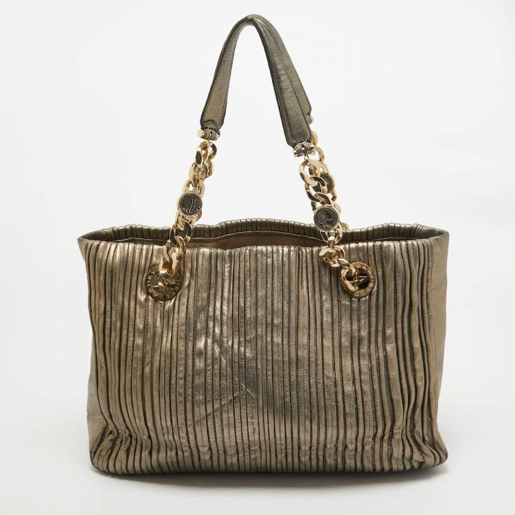 Pre Owned Bvlgari Metallic Leather Monte Plisse Shopper Tote