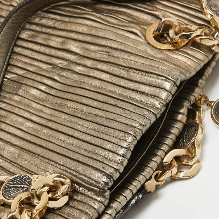 Pre Owned Bvlgari Metallic Leather Monte Plisse Shopper Tote