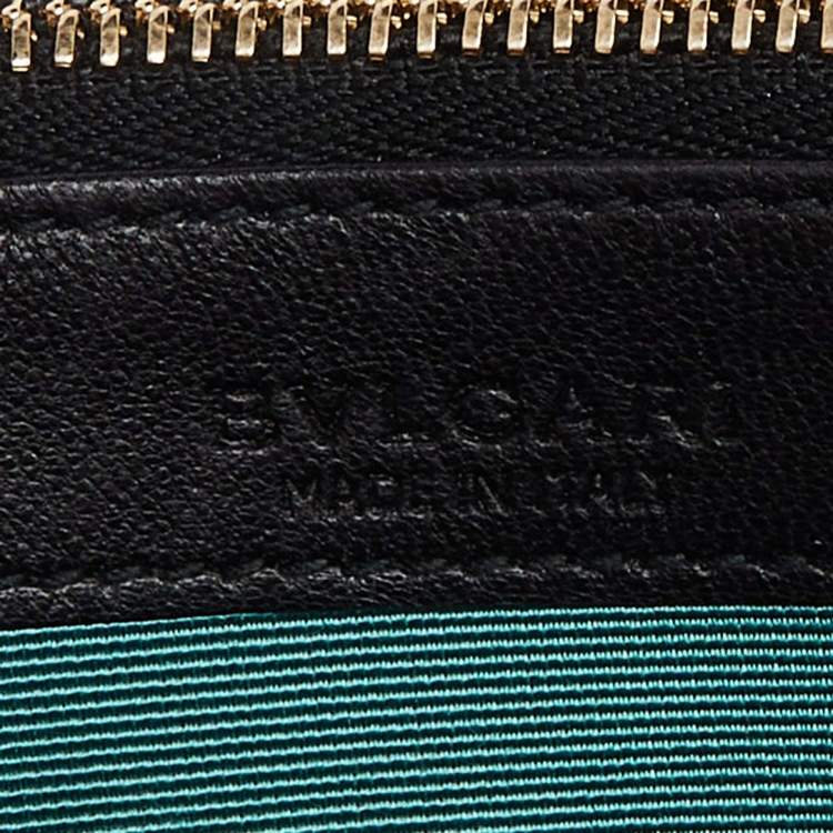 Pre Owned Bvlgari Black Pleated Leather Zip Around Wallet