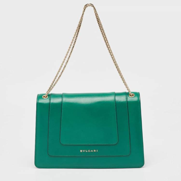 Pre Owned Bvlgari Green Leather Medium Serpenti Forever Shoulder Bag