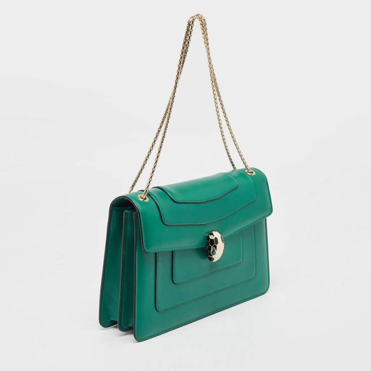 Pre Owned Bvlgari Green Leather Medium Serpenti Forever Shoulder Bag
