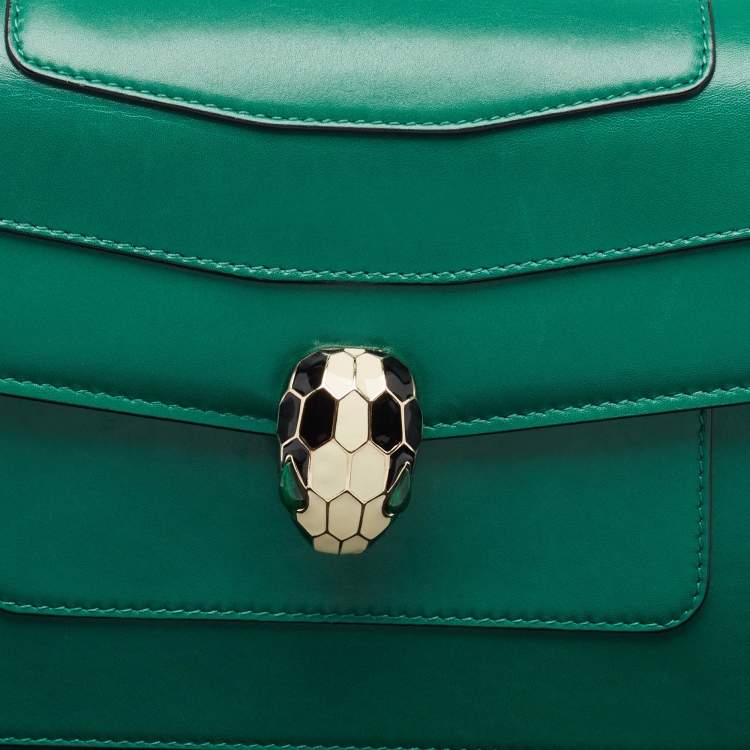 Pre Owned Bvlgari Green Leather Medium Serpenti Forever Shoulder Bag