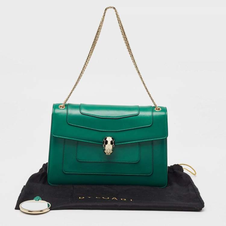 Pre Owned Bvlgari Green Leather Medium Serpenti Forever Shoulder Bag
