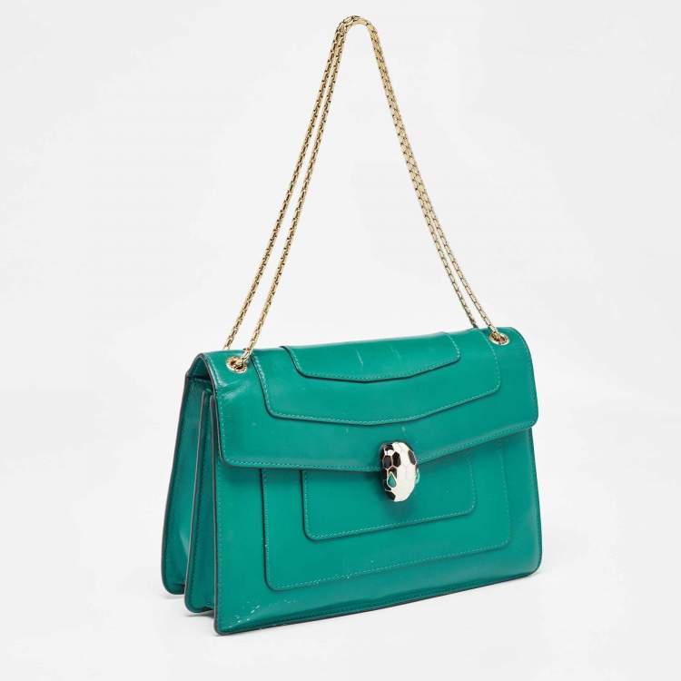 Pre Owned Bvlgari Green Leather Medium Serpenti Forever Flap Shoulder Bag