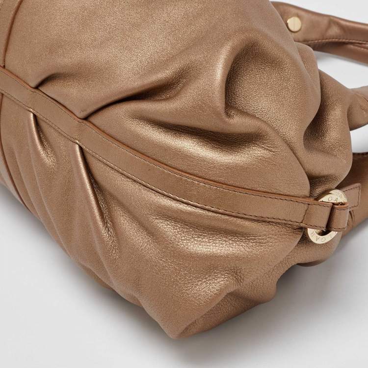 Pre Owned Bvlgari Beige Metallic Leather Chandra Satchel