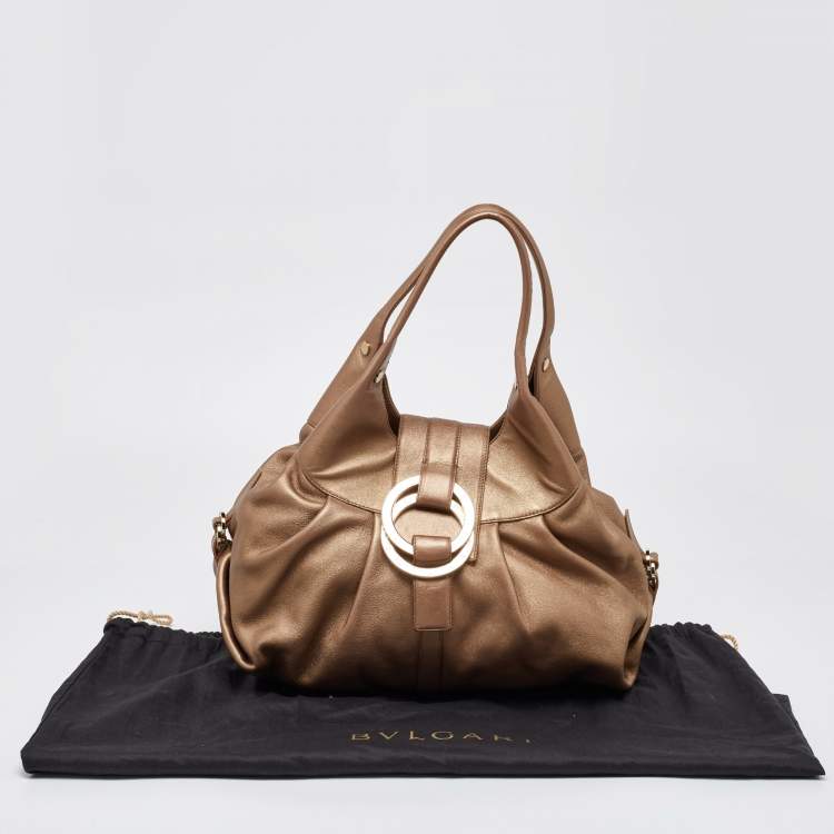 Pre Owned Bvlgari Beige Metallic Leather Chandra Satchel