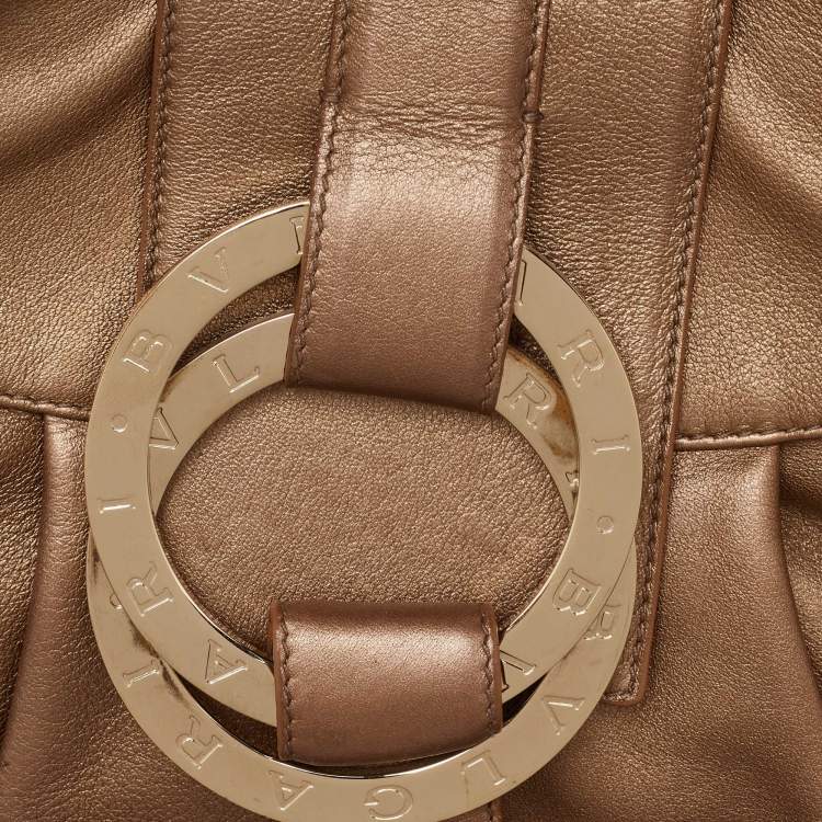 Pre Owned Bvlgari Beige Metallic Leather Chandra Satchel