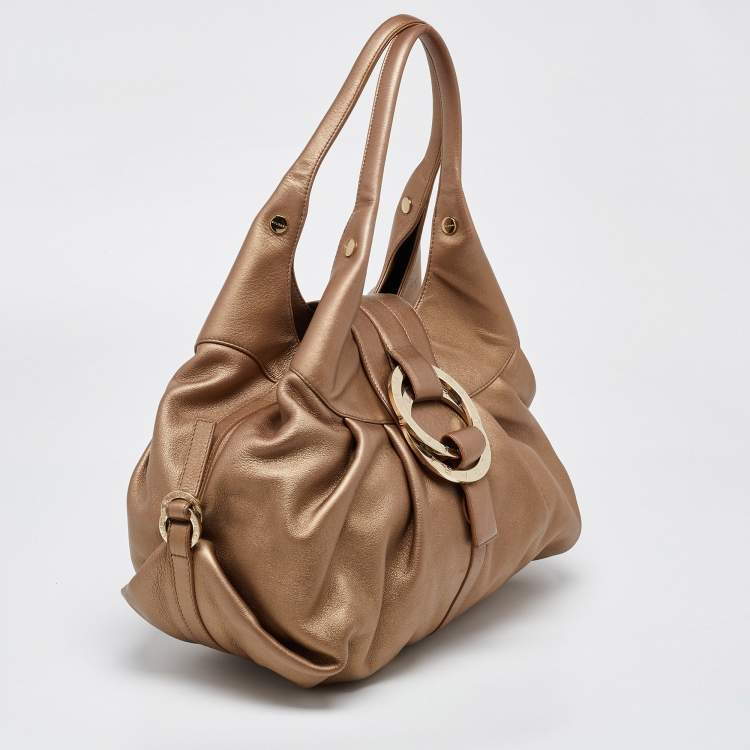 Pre Owned Bvlgari Beige Metallic Leather Chandra Satchel