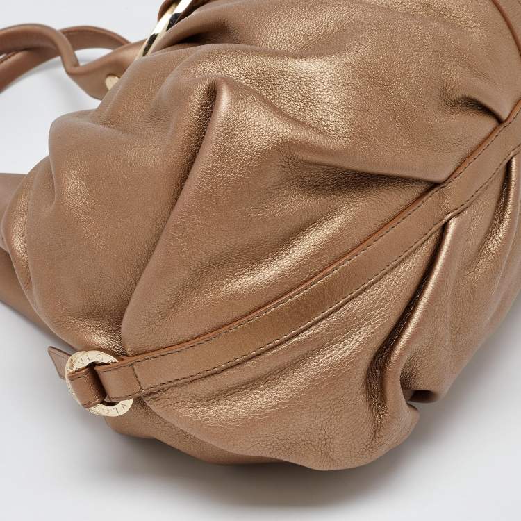 Pre Owned Bvlgari Beige Metallic Leather Chandra Satchel