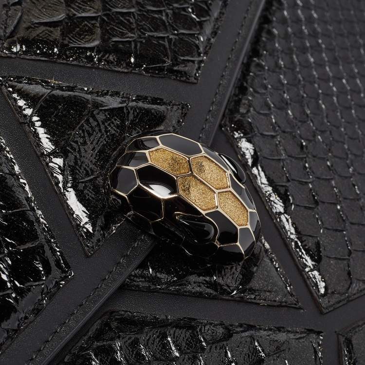 Pre Owned Bvlgari Black Python and Leather Medium Serpenti Diamond Blast Shoulder Bag