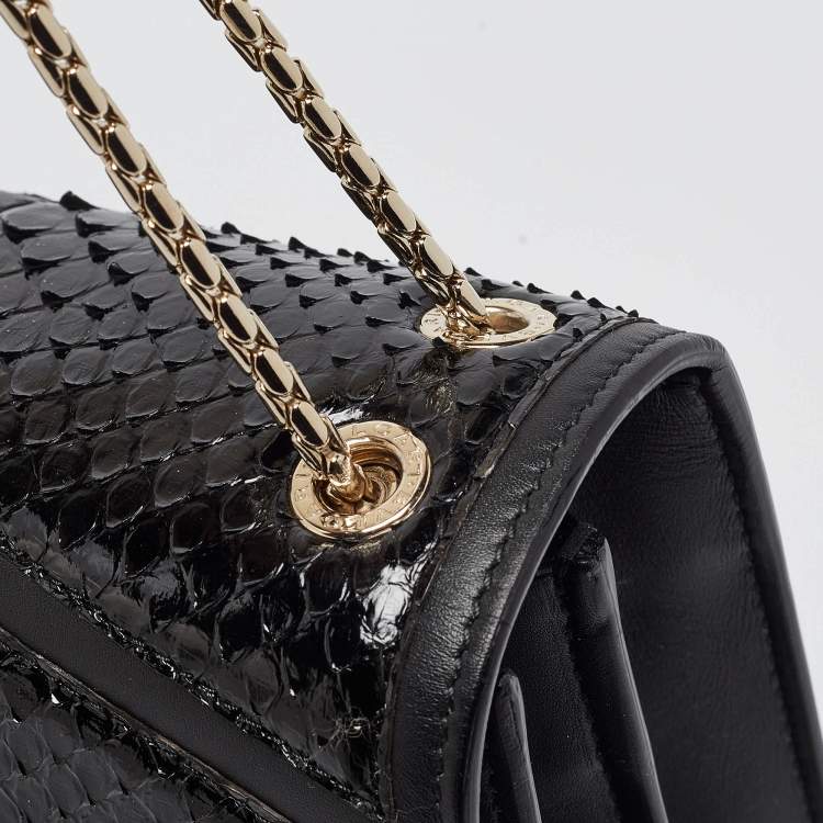 Pre Owned Bvlgari Black Python and Leather Medium Serpenti Diamond Blast Shoulder Bag