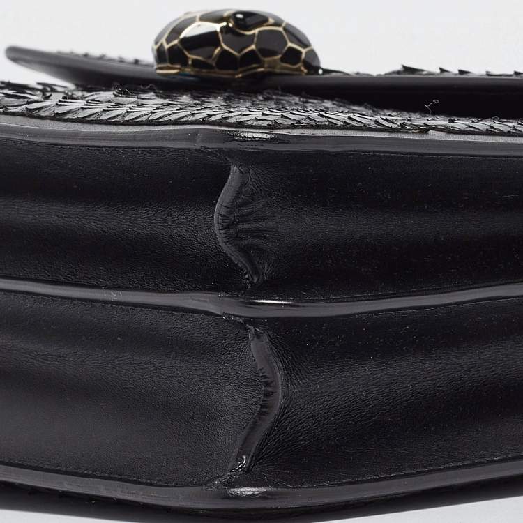 Pre Owned Bvlgari Black Python and Leather Medium Serpenti Diamond Blast Shoulder Bag
