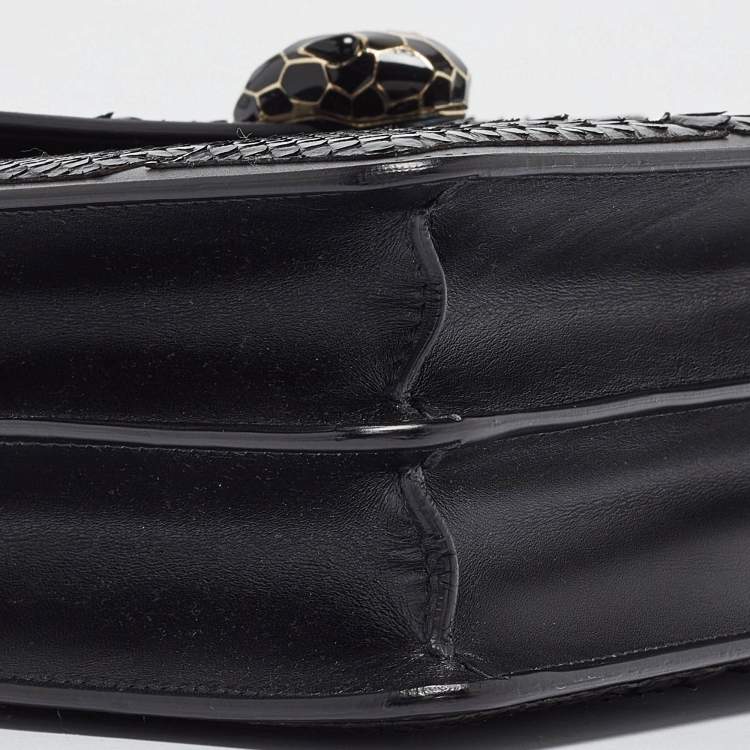 Pre Owned Bvlgari Black Python and Leather Medium Serpenti Diamond Blast Shoulder Bag