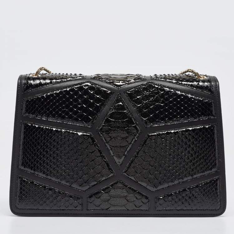 Pre Owned Bvlgari Black Python and Leather Medium Serpenti Diamond Blast Shoulder Bag