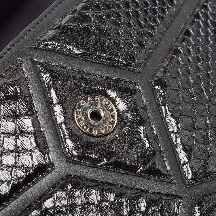 Pre Owned Bvlgari Black Python and Leather Medium Serpenti Diamond Blast Shoulder Bag