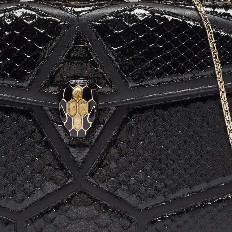 Pre Owned Bvlgari Black Python and Leather Medium Serpenti Diamond Blast Shoulder Bag