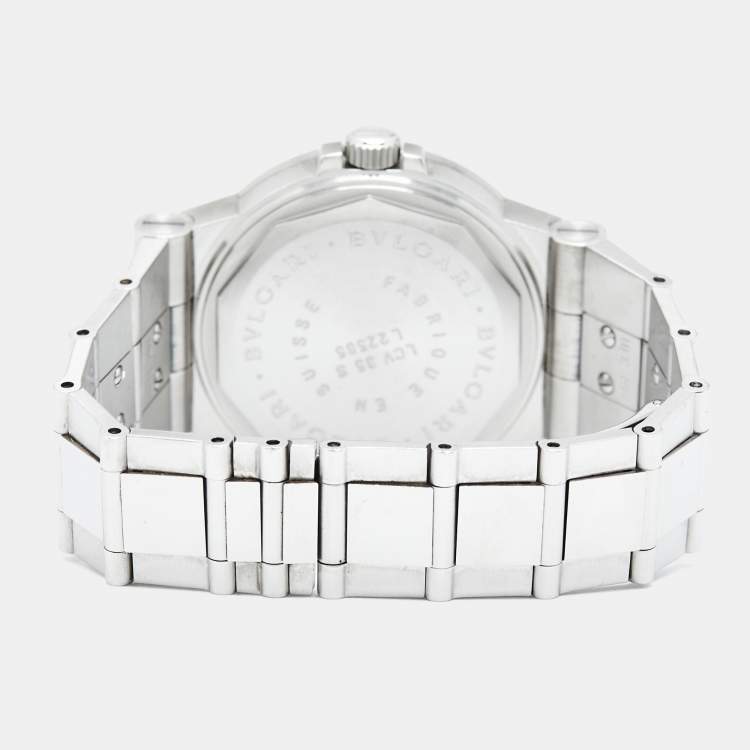 Pre Owned Bvlgari White Stainless Steel Diagono LCV35S Men's Wristwatch 35 mm