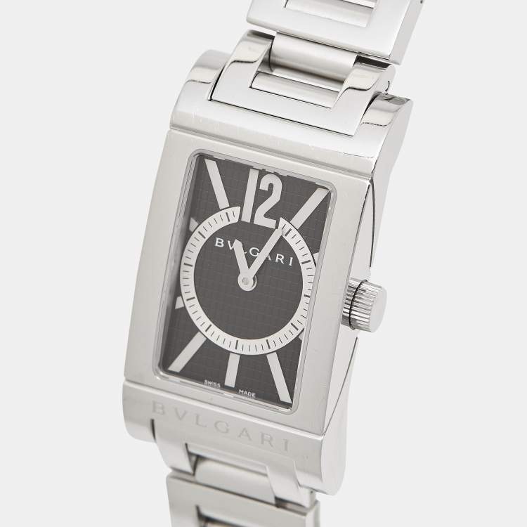 Pre Owned Bvlgari Black Stainless Steel Rettangolo RT39S Women's Wristwatch 21 mm 