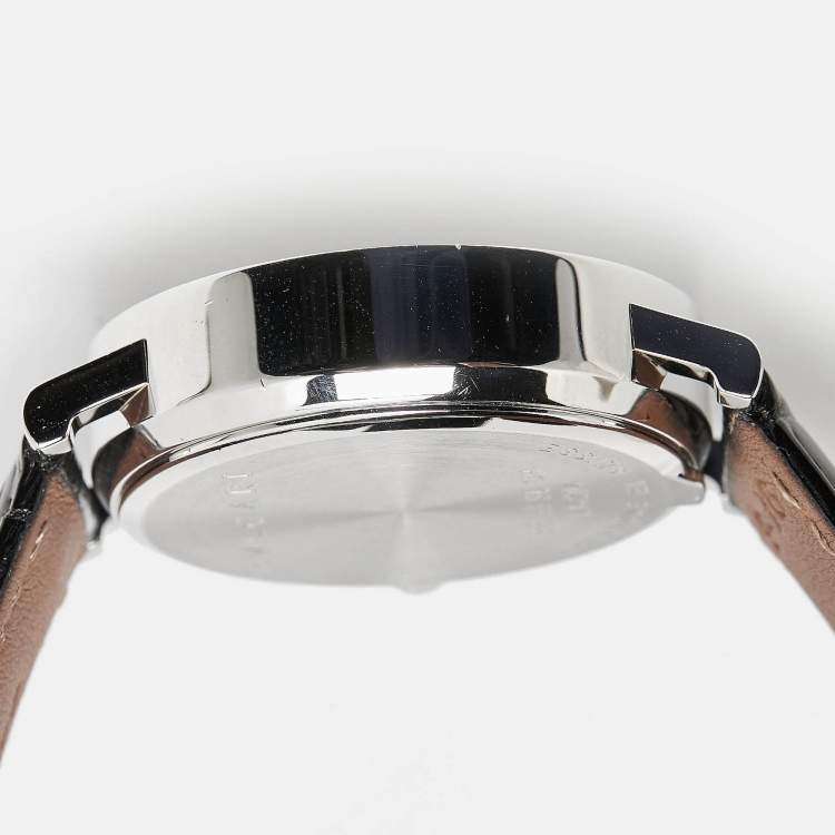 Pre Owned Bvlgari Silver Stainless Steel Alligator Leather Bvlgari Bvlgari BB38SLCH Men's Wristwatch 38 mm