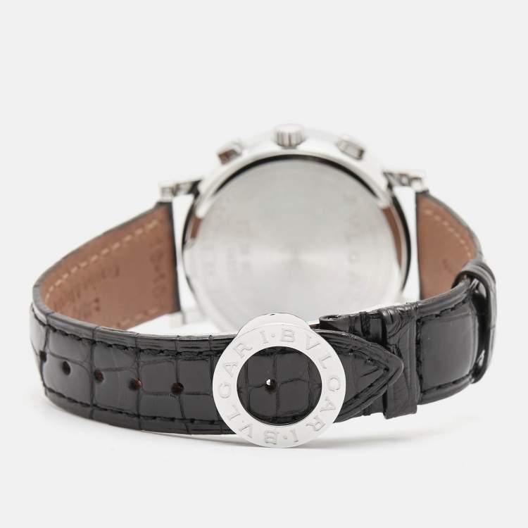 Pre Owned Bvlgari Silver Stainless Steel Alligator Leather Bvlgari Bvlgari BB38SLCH Men's Wristwatch 38 mm