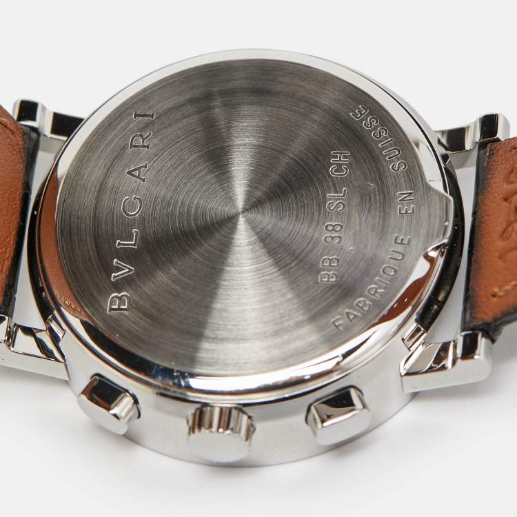 Pre Owned Bvlgari Silver Stainless Steel Alligator Leather Bvlgari Bvlgari BB38SLCH Men's Wristwatch 38 mm