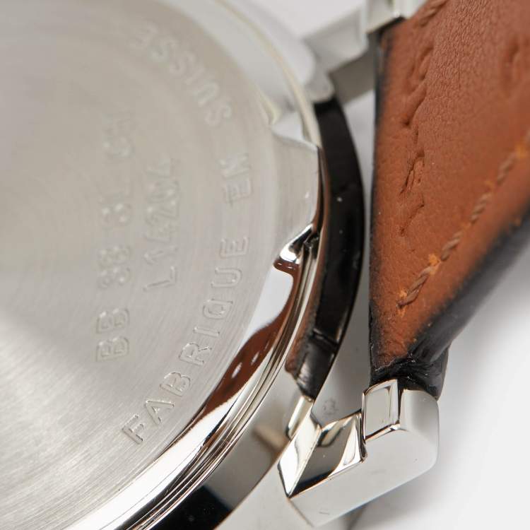 Pre Owned Bvlgari Silver Stainless Steel Alligator Leather Bvlgari Bvlgari BB38SLCH Men's Wristwatch 38 mm