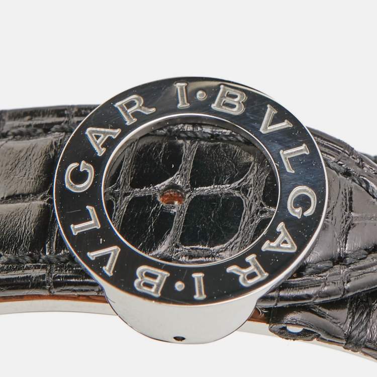 Pre Owned Bvlgari Silver Stainless Steel Alligator Leather Bvlgari Bvlgari BB38SLCH Men's Wristwatch 38 mm