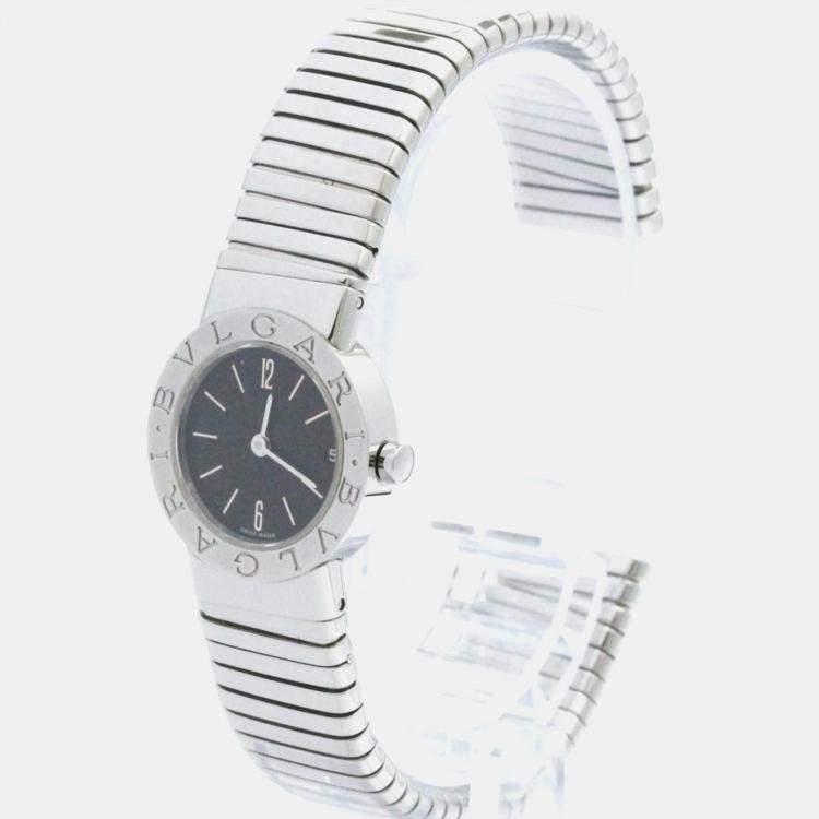 Pre Owned Bvlgari Black Stainless Steel Tubogas Quartz Women's Wristwatch 23 mm