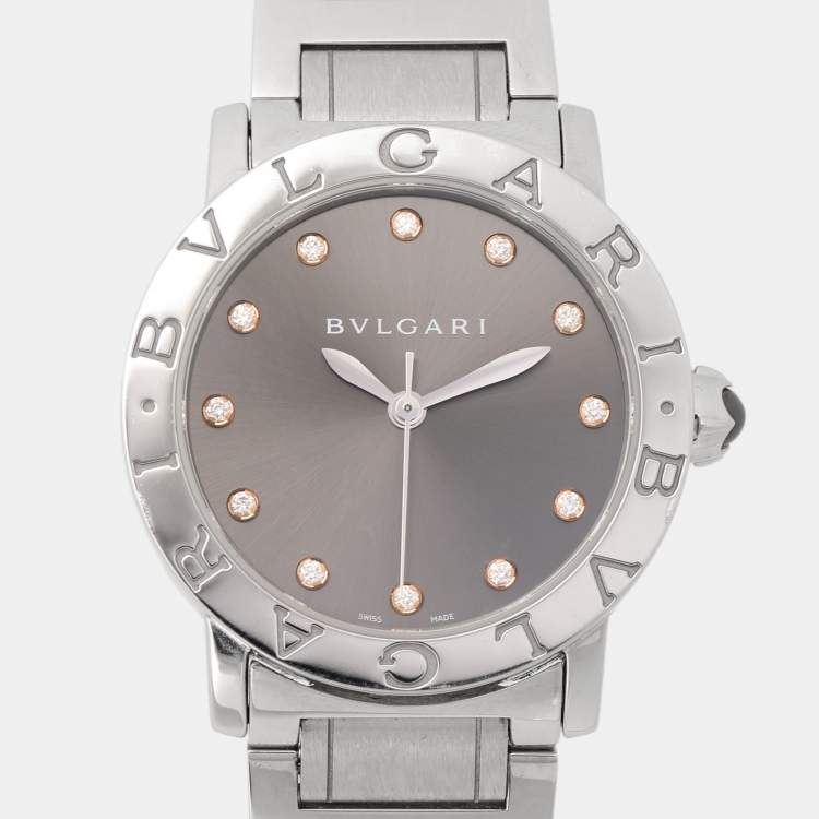 Pre Owned Bvlgari Silver Diamond Stainless Steel Bvlgari Bvlgari BBL33S Women's Wristwatch 33 mm