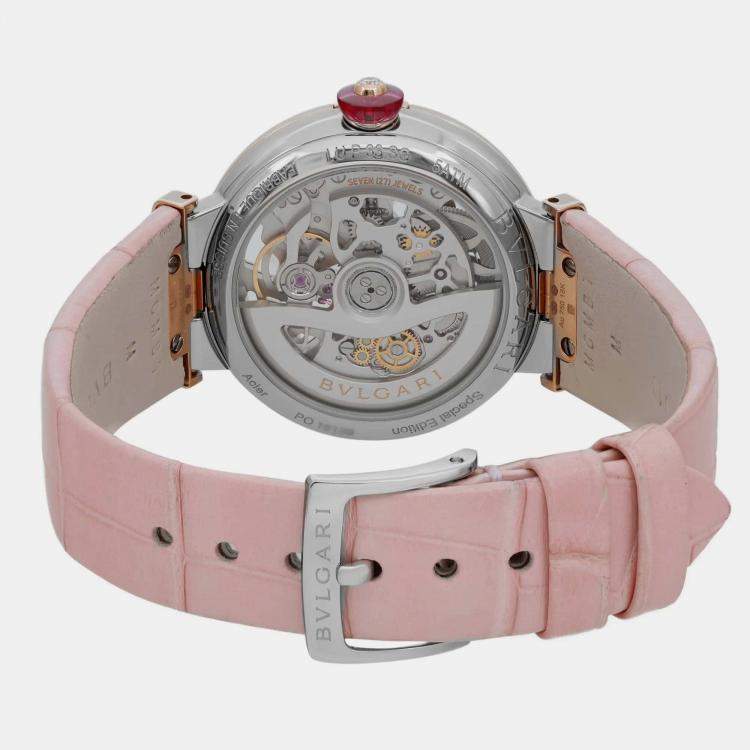 Pre Owned Bvlgari Pink 18k Rose Gold Lucea LUP33SG Quartz Women's Wristwatch 33 mm
