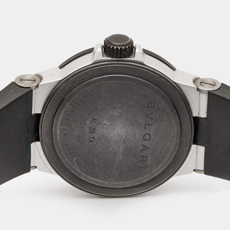Pre Owned Bvlgari Silver Two-Tone Aluminum Rubber Diagono AL29TA Women's Wristwatch 29 mm