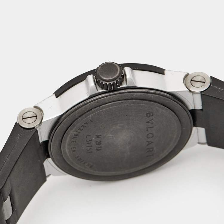 Pre Owned Bvlgari Silver Two-Tone Aluminum Rubber Diagono AL29TA Women's Wristwatch 29 mm