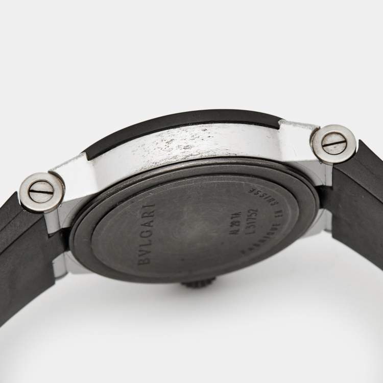 Pre Owned Bvlgari Silver Two-Tone Aluminum Rubber Diagono AL29TA Women's Wristwatch 29 mm