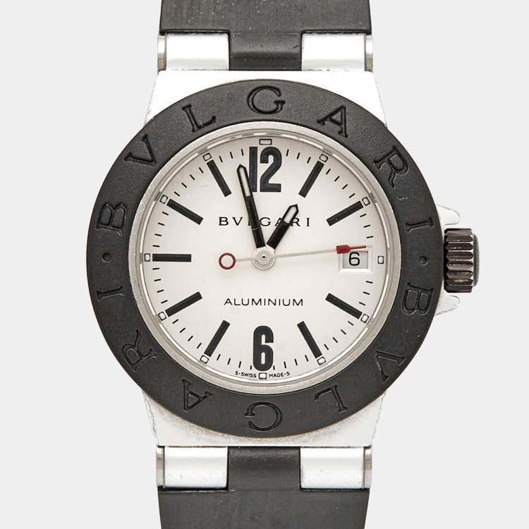 Pre Owned Bvlgari Silver Two-Tone Aluminum Rubber Diagono AL29TA Women's Wristwatch 29 mm