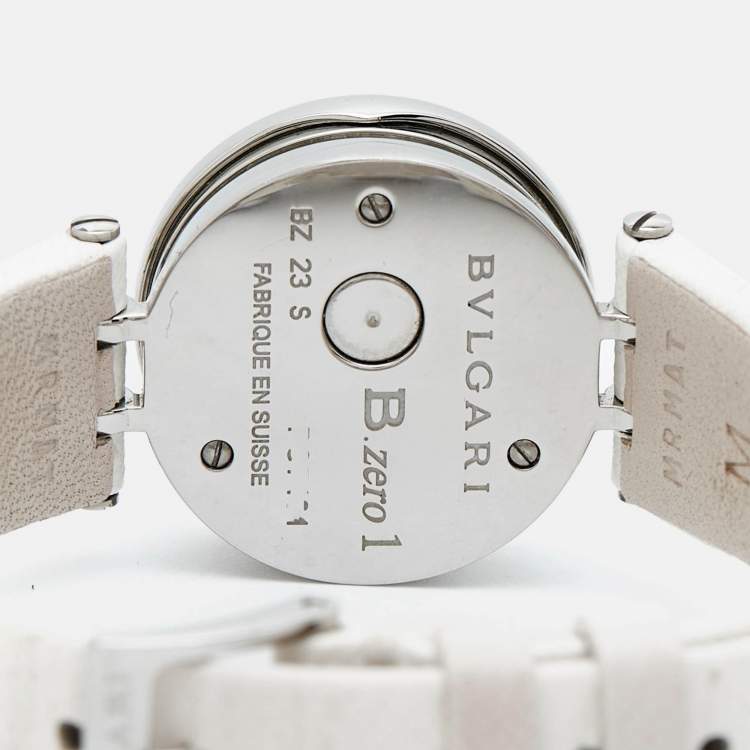 Pre Owned Bvlgari Blue Mother of Pearl Diamond Stainless Steel Leather B.Zero1 BZ23S Women's Wristwatch 23 mm