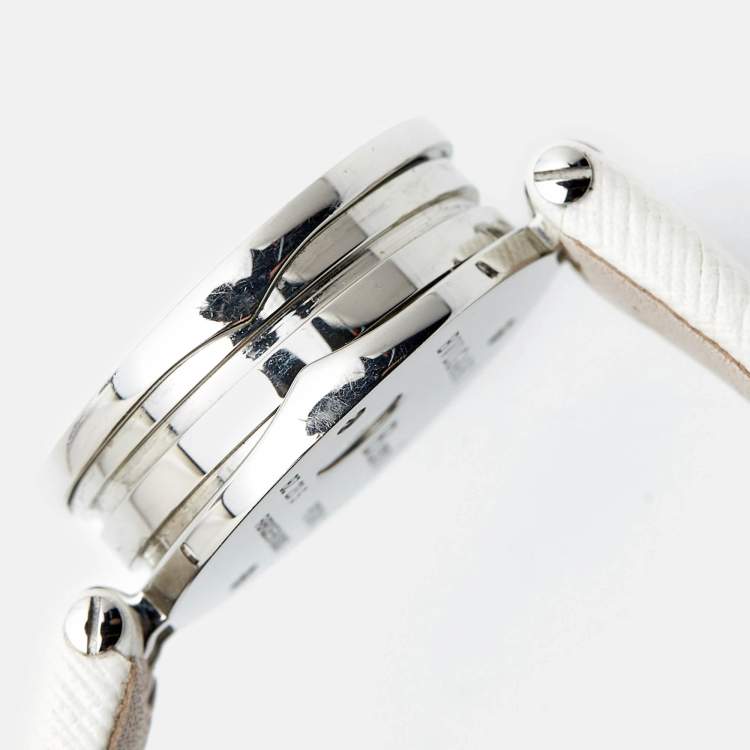 Pre Owned Bvlgari Blue Mother of Pearl Diamond Stainless Steel Leather B.Zero1 BZ23S Women's Wristwatch 23 mm