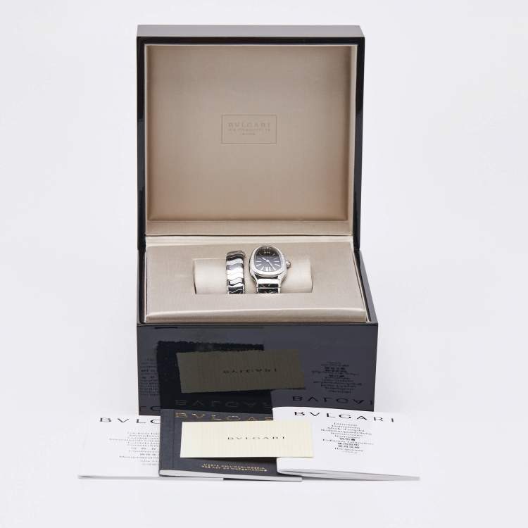 Pre Owned Bvlgari Black Diamond Ceramic Stainless Steel Serpenti Spiga 102129 Women's Wristwatch 33 mm 