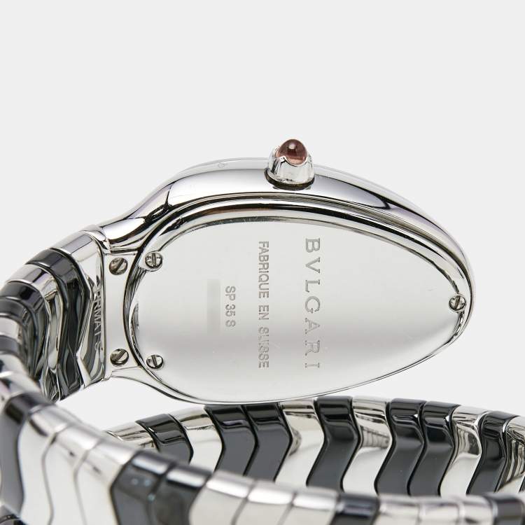 Pre Owned Bvlgari Black Diamond Ceramic Stainless Steel Serpenti Spiga 102129 Women's Wristwatch 33 mm 