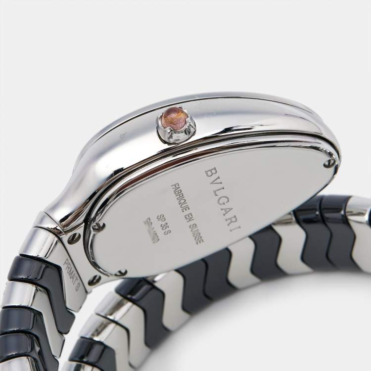 Pre Owned Bvlgari Black Diamond Ceramic Stainless Steel Serpenti Spiga 102129 Women's Wristwatch 33 mm 