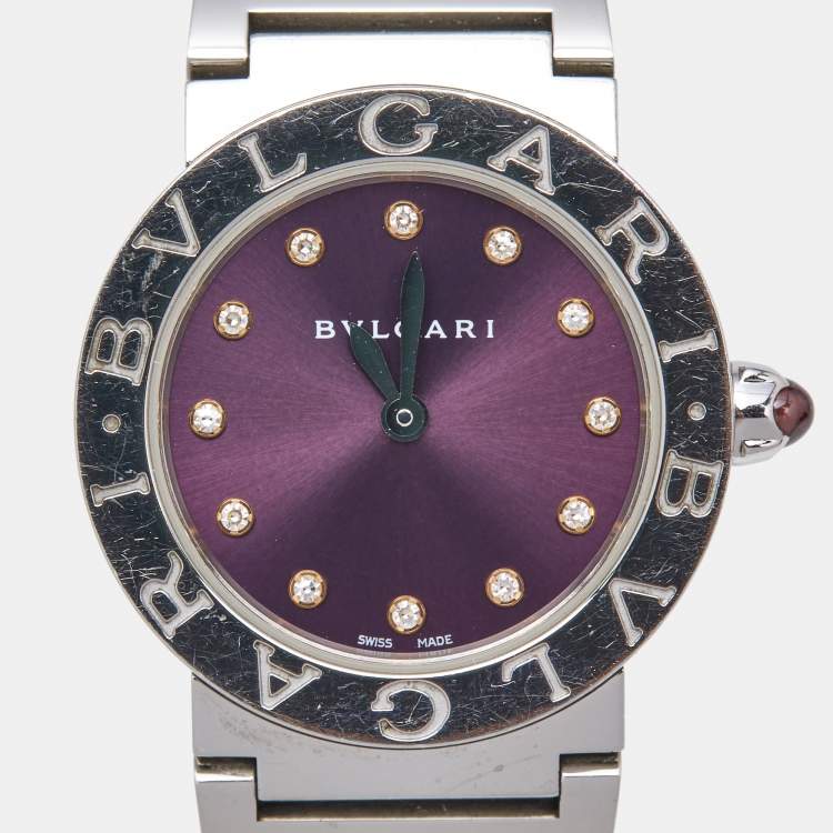 Pre Owned Bvlgari Purple Diamond Stainless Steel Bvlgari Bvlgari 102606 Women's Wristwatch 26 mm 