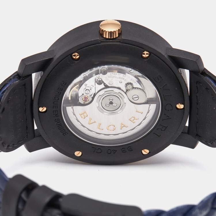 Pre Owned Bvlgari Navy Blue Carbongold Leather Via Dei Condotti 10 Roma BB40CL Women's Wristwatch 40 mm
