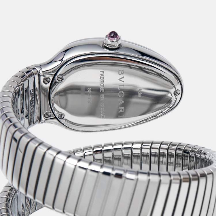 Pre Owned Bvlgari Silver Opaline Stainless Steel Serpenti Tubogas 101911 Women's Wristwatch 35 mm