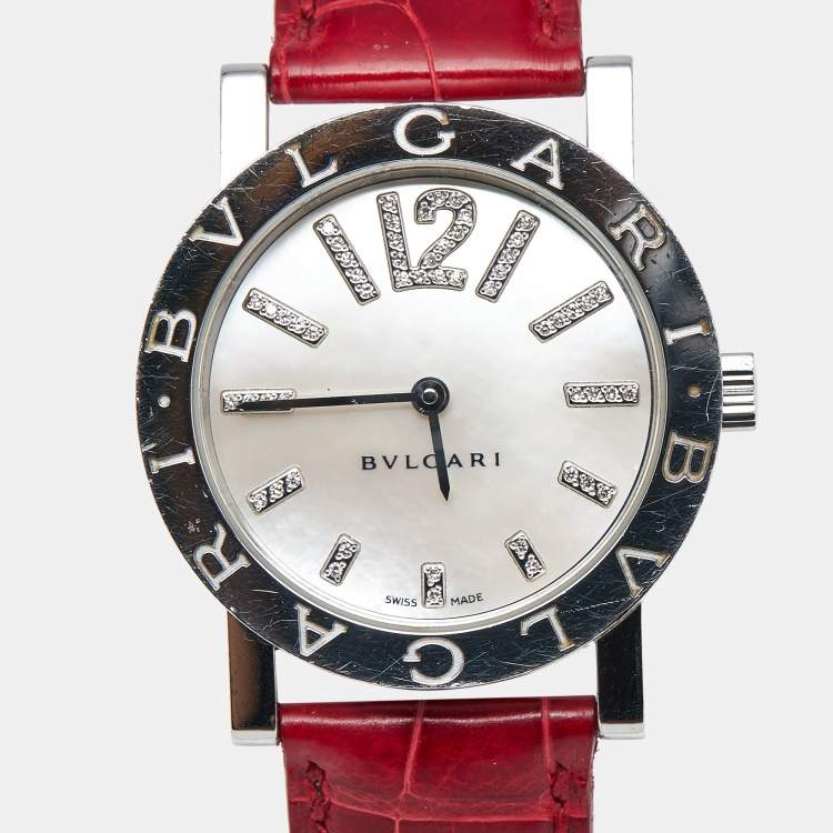 Pre Owned Bvlgari Mother Of Pearl Diamond Stainless Steel Bvlgari Bvlgari BB 33 SL AUTO Automatic Women's Wristwatch 33 mm