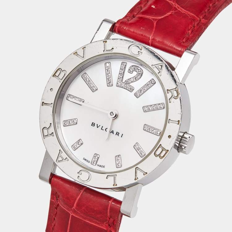 Pre Owned Bvlgari Mother Of Pearl Diamond Stainless Steel Bvlgari Bvlgari BB 33 SL AUTO Automatic Women's Wristwatch 33 mm