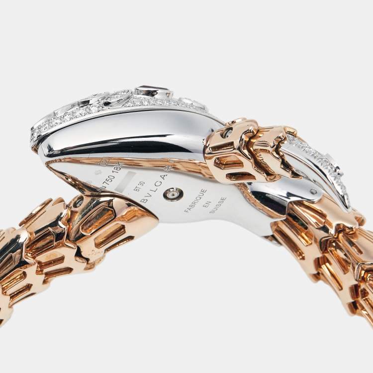 Pre Owned Bvlgari Silver Dial Diamond Ruby Two-Tone 18K Gold Serpenti 102239 Women's Wristwatch 40 mm