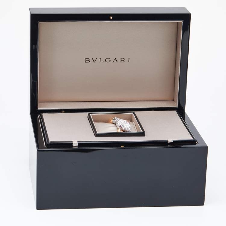 Pre Owned Bvlgari Silver Dial Diamond Ruby Two-Tone 18K Gold Serpenti 102239 Women's Wristwatch 40 mm