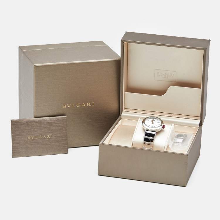 Pre Owned Bvlgari Silver Dial Stainless Steel Diamond Lvcea 102219 Women's Wristwatch 33 mm
