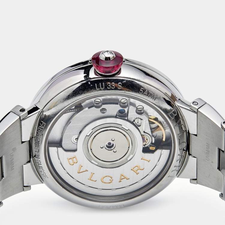 Pre Owned Bvlgari Silver Dial Stainless Steel Diamond Lvcea 102219 Women's Wristwatch 33 mm
